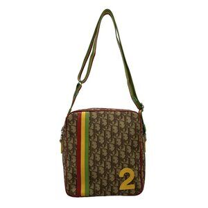 Auth DIOR/ChristianDior Rasta/Trotter Beige Dark Brown PVC Leather Shoulder Bag